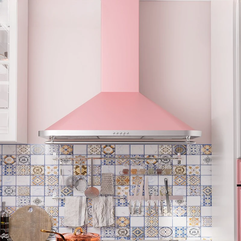 Range hood, household kitchen, retro exhaust, top suction, Chinese style pink small with high suction power