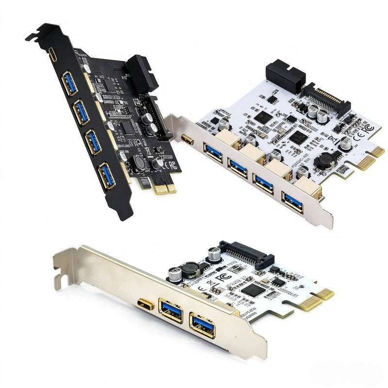 7 Ports High Speed PCI-E to USB 3.0 Type C Expansion Card 5+1 Port USB3.1 Controller Adapter for Desktop PC Internal Hardware