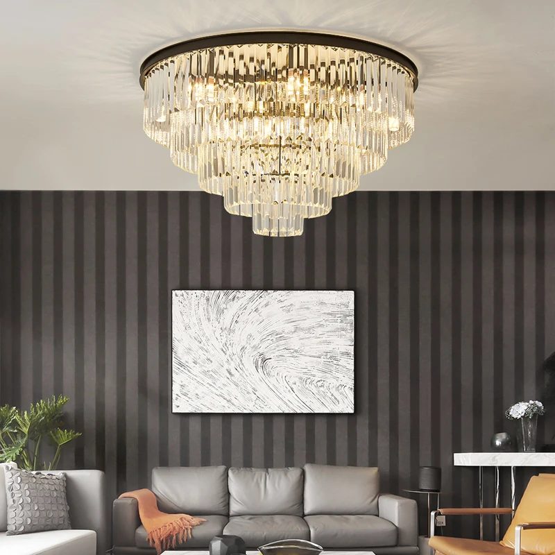 Lámparas de techo LED posmodernas de diseño en oro y negro con cristales redondos. Lámpara de techo. Lámpara de techo para vestíbulo y dormitorio.