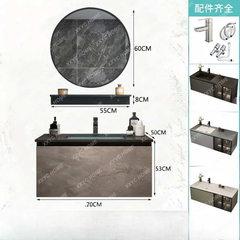 Stone Plate Bathroom Cabinet Combination Wash Basin Bathroom Table Wash Basin Glass Lamp Wall Cupboard