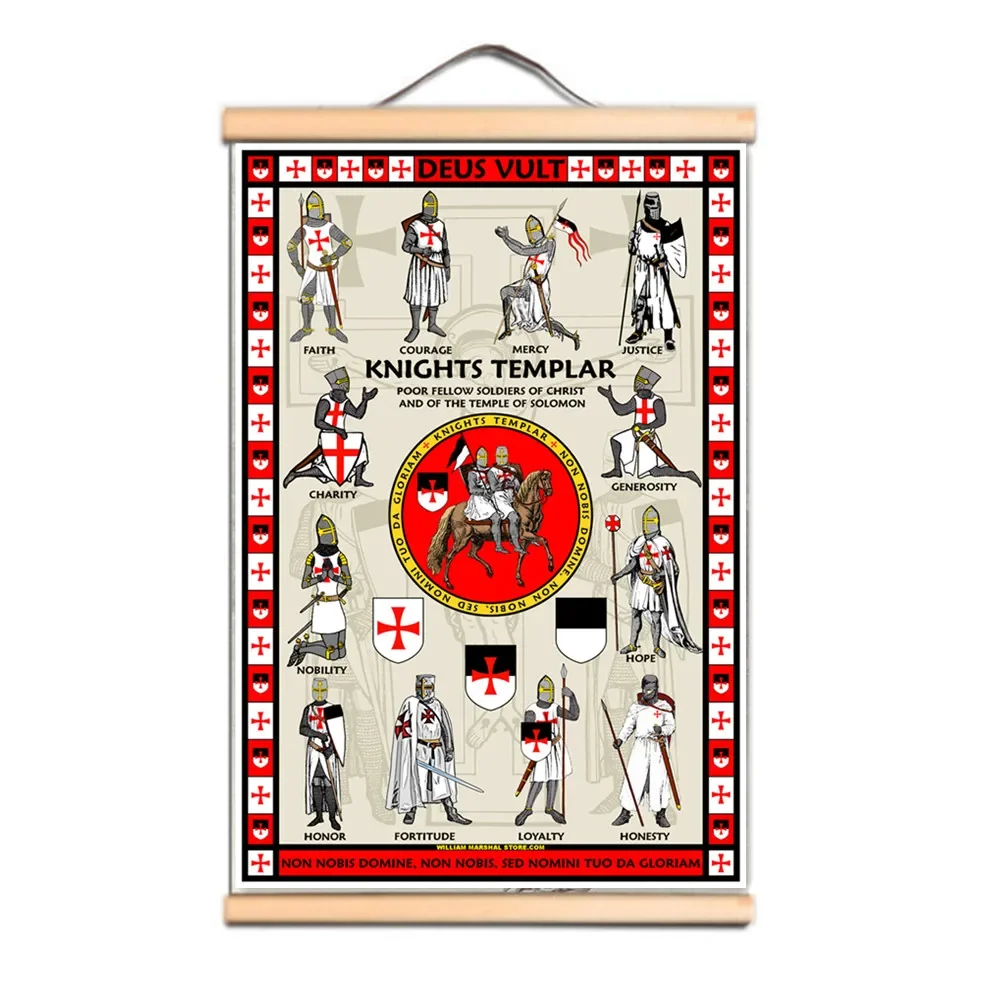 Medieval Crusader Warrior Wall Chart Room Office Wall Decor Mural - Knights Templar Poster Vintage Solid Wood Scroll Painting 9