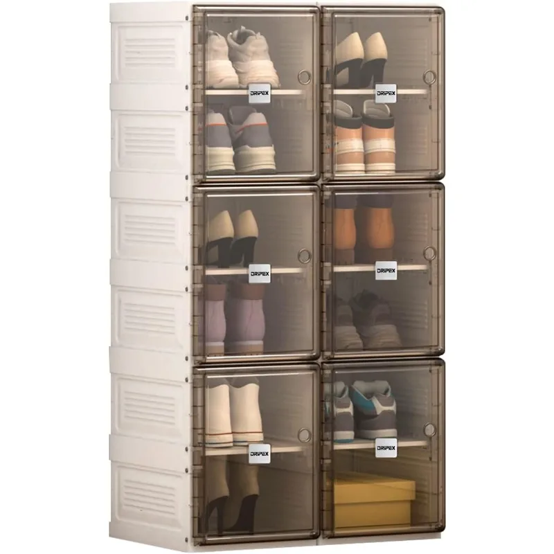 Shoe Storage Organizer - Foldable Shoe Storage Cabinet with Doors - Durable and Stable Shoe Storage Boxes - Stackable Rack