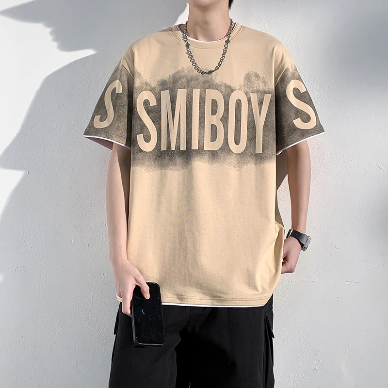 

Летняя тонкая футболка из ледяного шелка с принтом, повседневная свободная хлопковая футболка для мужчин, молодежная активная футболка с круглым вырезом