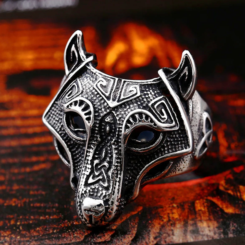 Männer Vintage Viking Wolf Kopf Ring Nordic Edelstahl Celtics Knoten Ringe Männer Frauen Biker Viking Amulett Schmuck Großhandel