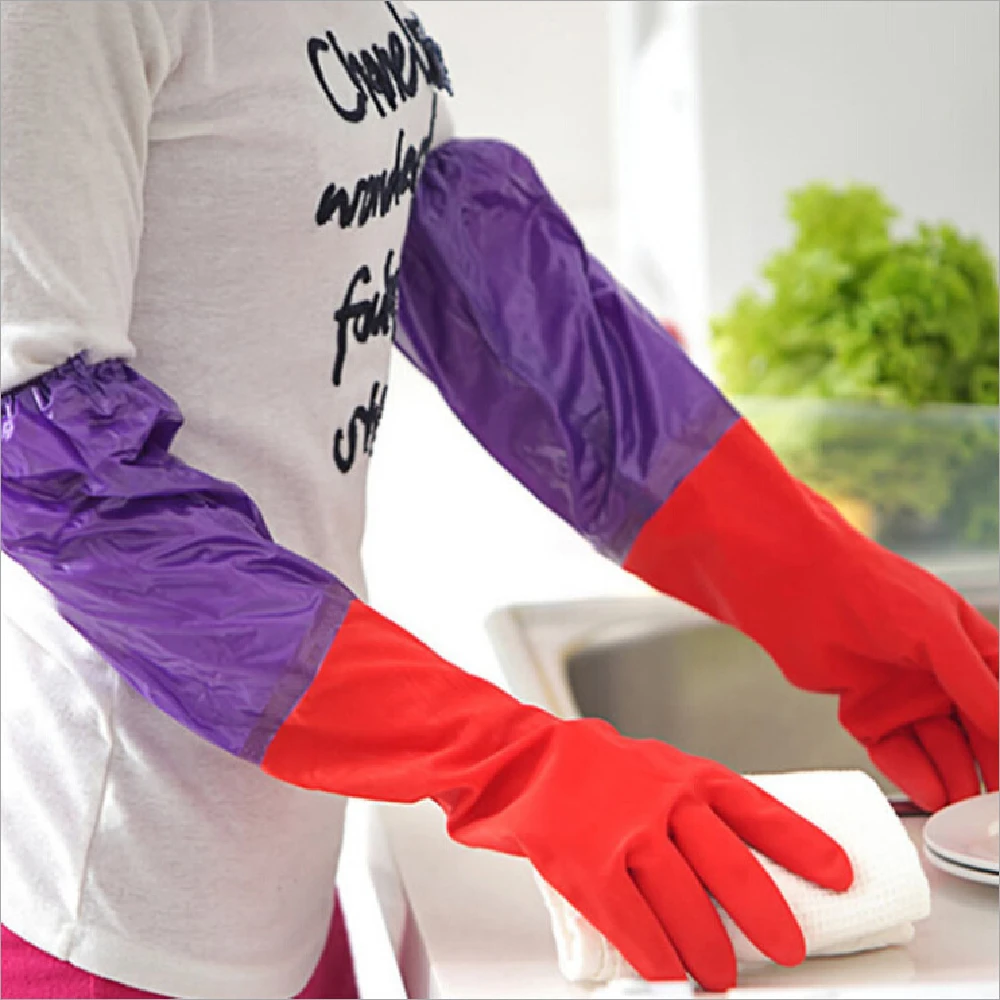 Waterproof latex glove Dish washing accessory Long sleeves Wool rubber with velvet  bowl and dishes clean home furnishing