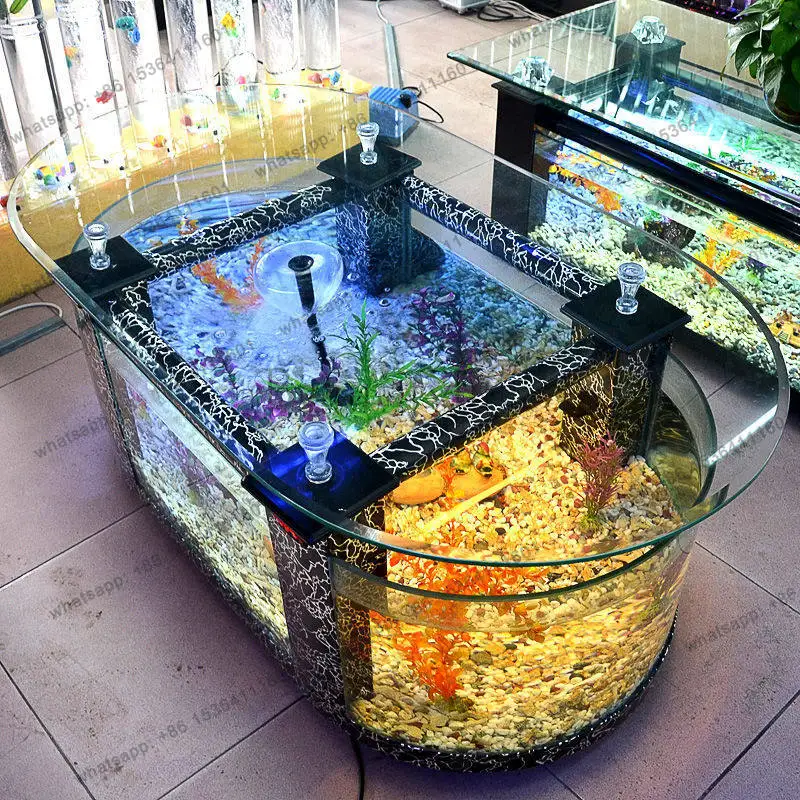 

New integrated fish tank living room household two round coffee table large desktop living room aquarium