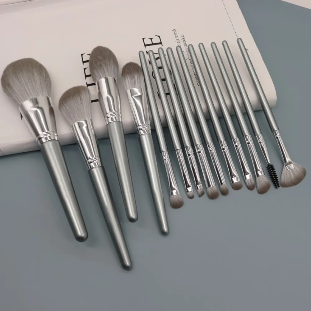 14Pcs/Set Highlighter Makeup Brush Set Contouring Draw Eyebrows Eyeshadow Brush Fluffy Gray Blush Brush Beauty Makeup