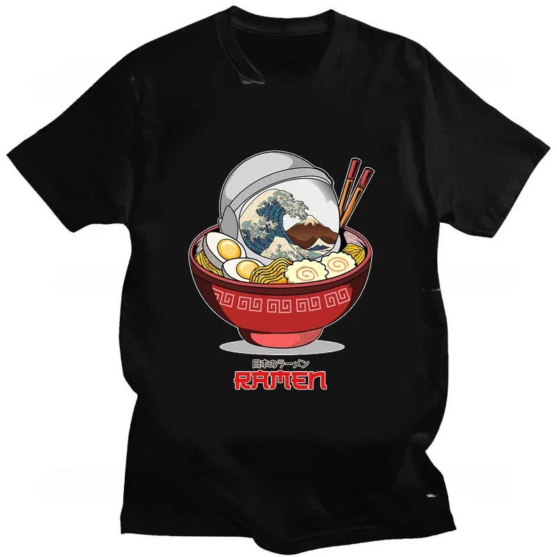 Men Summer Casual Short Sleeve T Shirt Unisex Streetwear Tee Unique Top Japanese Ukiyoe Astronaut Space Ramen Funny Anime Tshirt