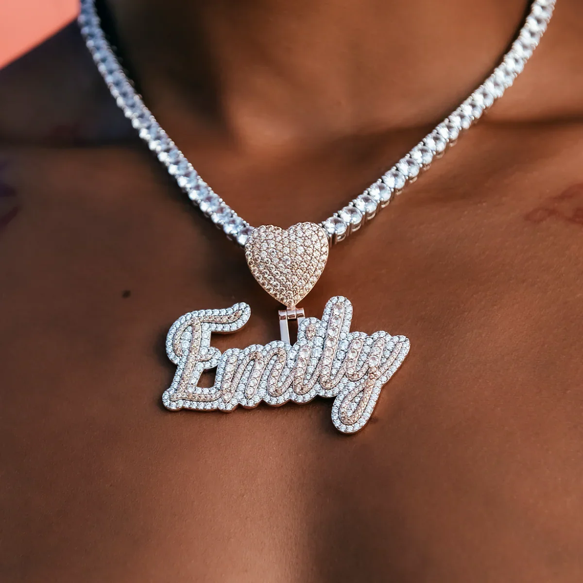 

Индивидуальная табличка с именем, двухцветный шрифт, 3D-подвеска с буквами из циркония, ожерелье в стиле хип-хоп, роскошное ювелирное украшение, подарок для нее