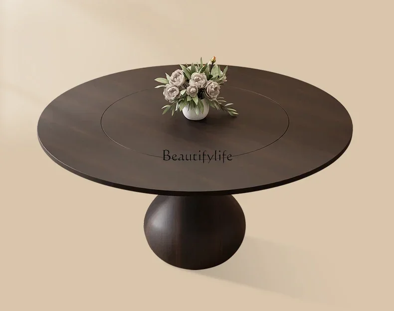 

LItalian minimalist modern light luxury retro style black walnut color round inlaid turntable