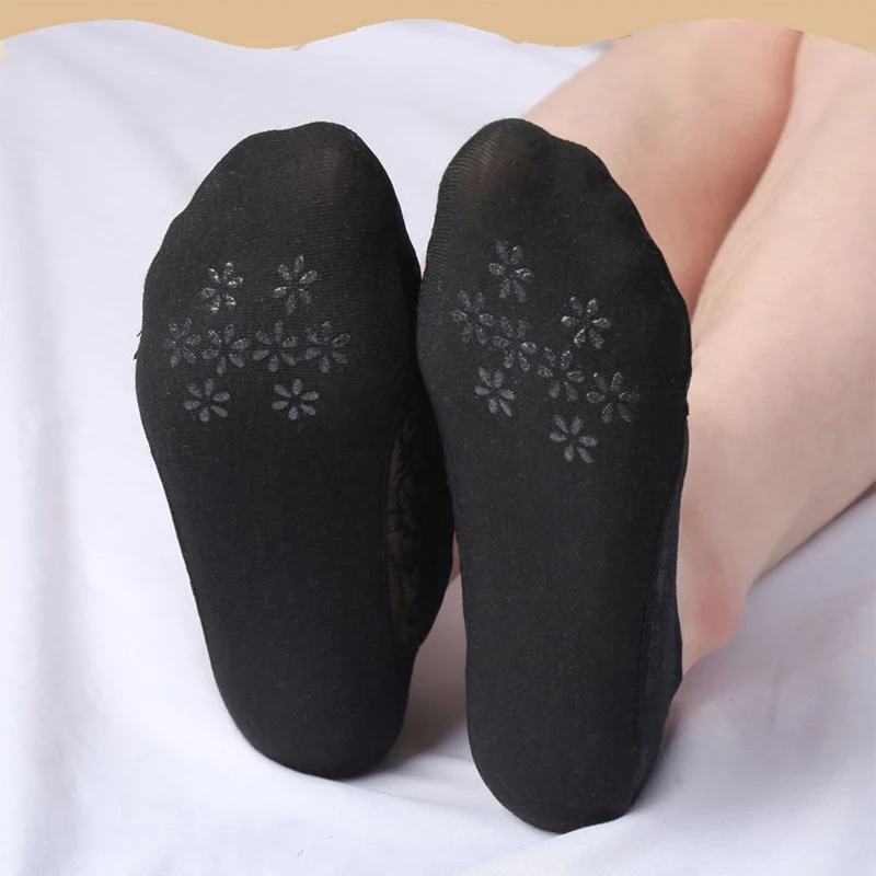 5 Pairs/Lot Socks Women's Ankle Short  No-Show Invisible Foot Summer Thin Cotton Set White Low Cut Boat Lace Silicone Non-Slip image 4