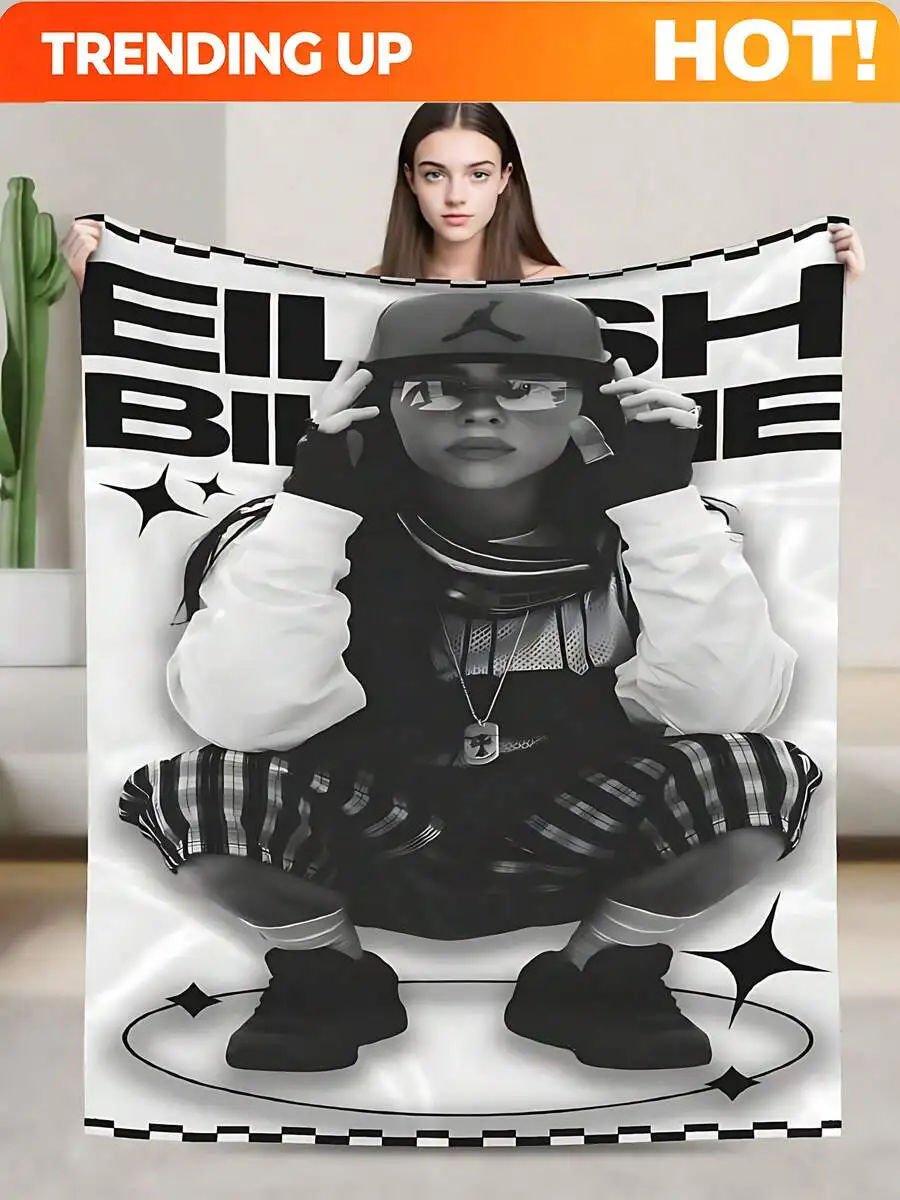 Customize Billie Singer Eilish Cartoon Street Style Throw Blanket, Super Soft Flannel Cozy & Lightweight, For Fashion Bedroom &