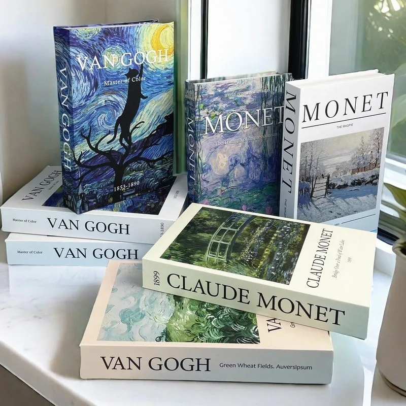 Van Gogh Monet Luxury Fake Book Storage Box Abstract Decorative Books Coffee Table Living Room Interior Home Decoration Ornament