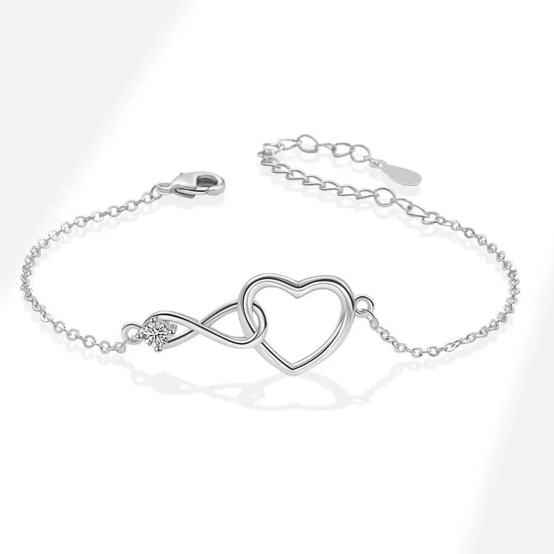 925 Sterling Silver Jewelry Simple Crystal Infinity & Heart Lines Chains Bracelets for Women Homme Luxury Wedding Party Gift