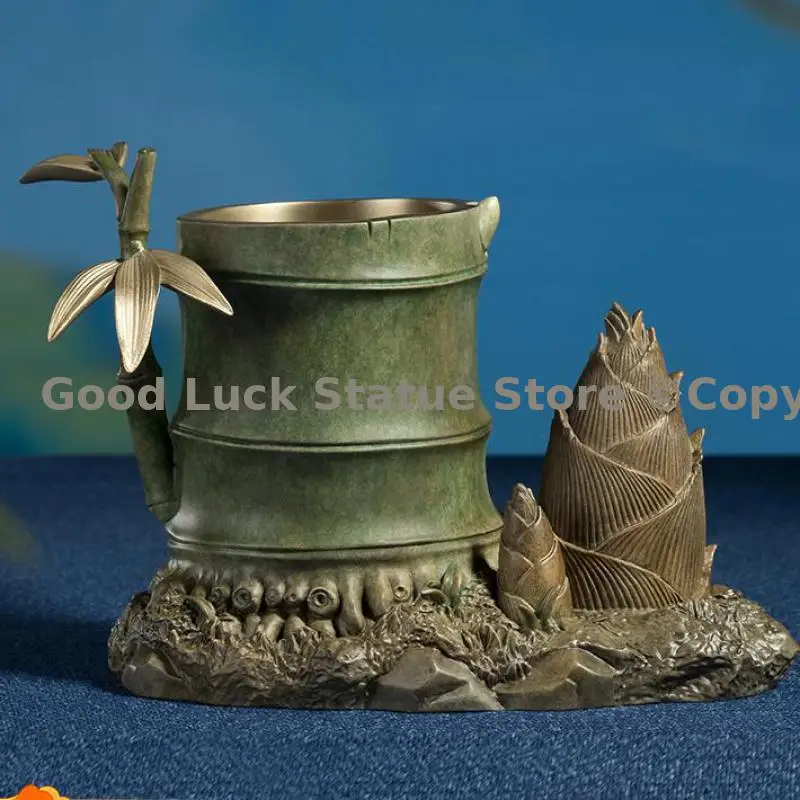 BOSS OFFICE TOP Elegant decor best gift present lucky Bamboo Prosperous business success career bronze Pen holder Ashtray