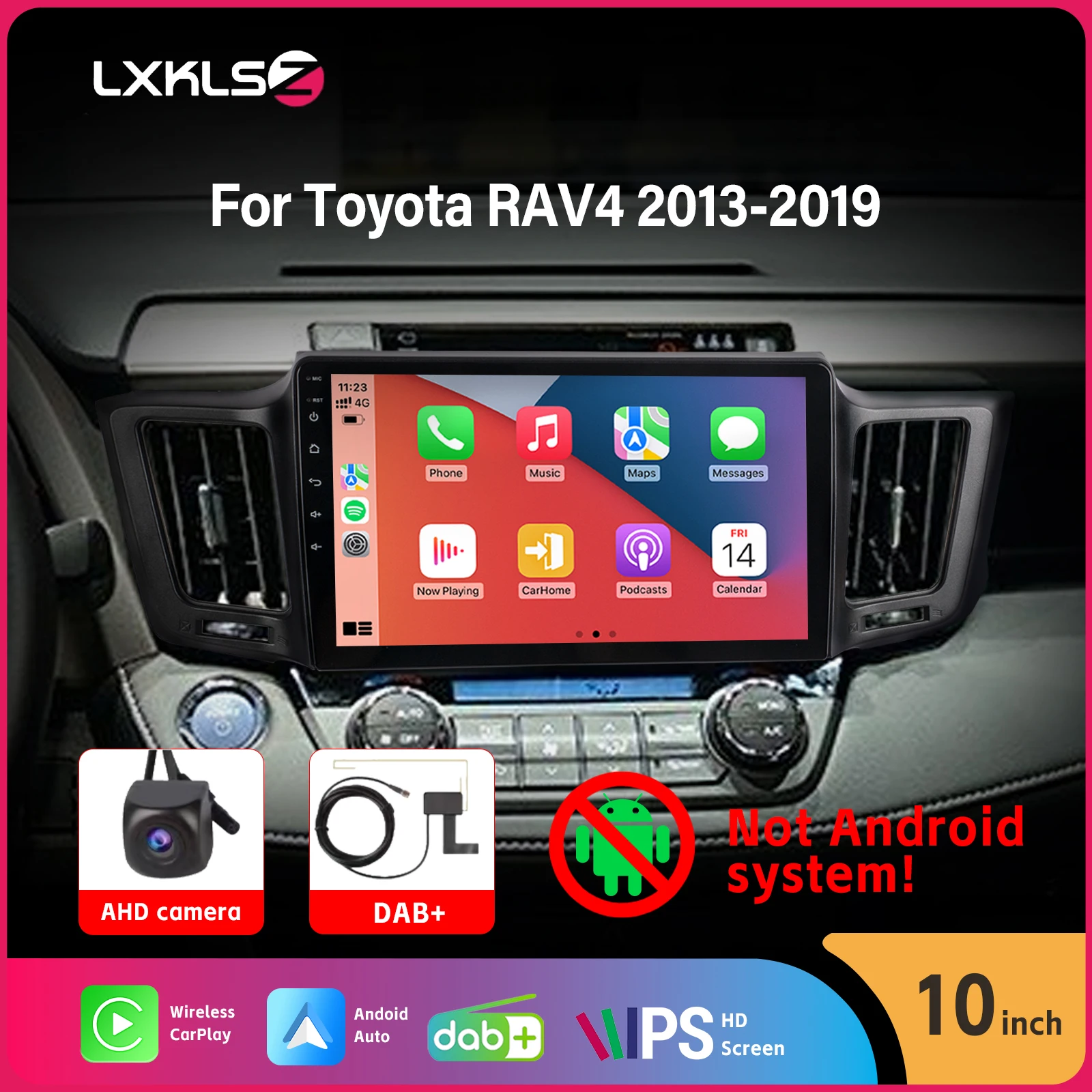 

10" IPS Touch ScreenCar Radio with Wireless Carplay DAB+ Android Auto SWC AHD Rear View Camera BT DSP for Toyota RAV4 2013-2019