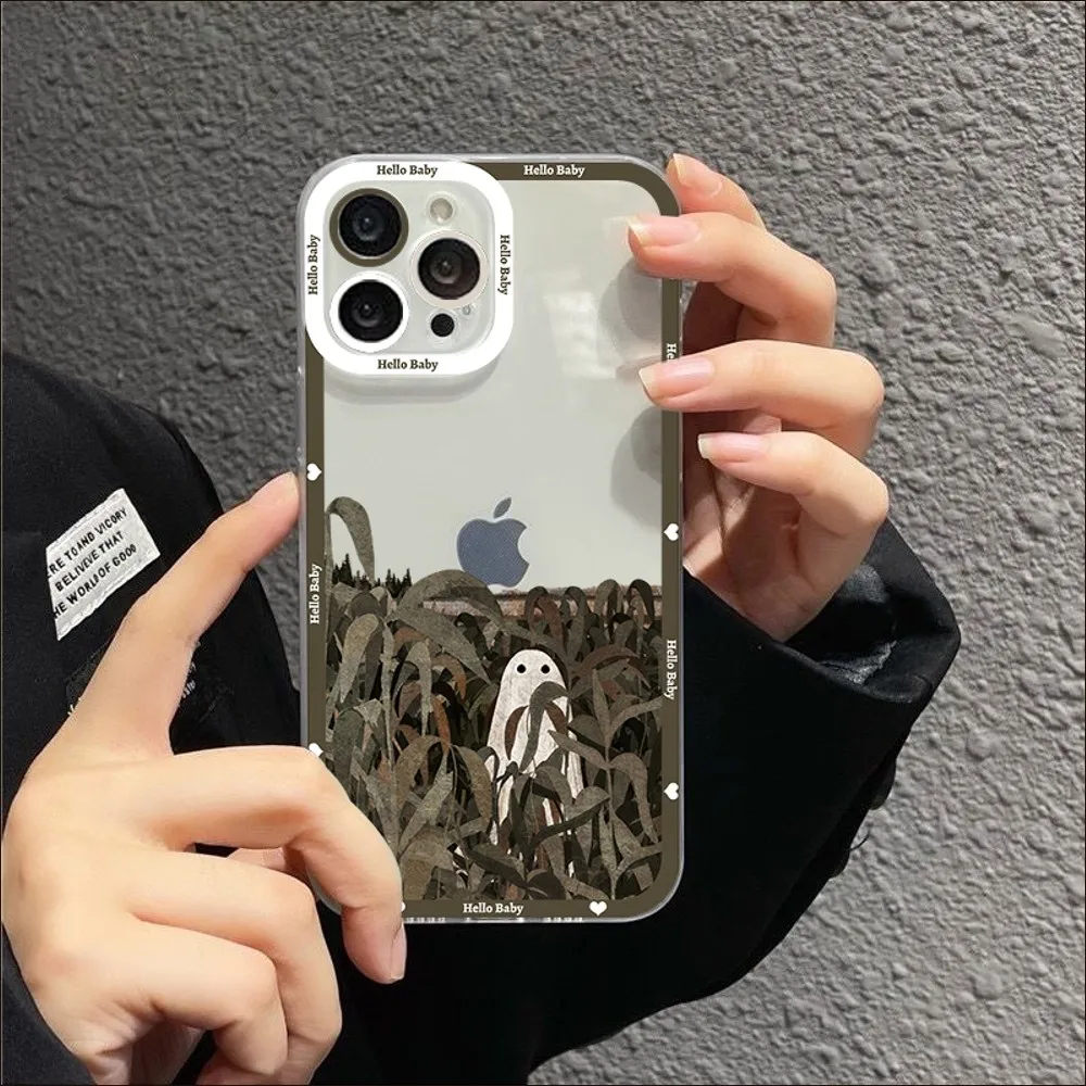 Simpatica custodia per telefono Ghost Angel eyes per iPhone 13 14 Pro Max XS XR 12 11 Pro 13 Mini 6 7 8 Plus Cover posteriore morbida e trasparente