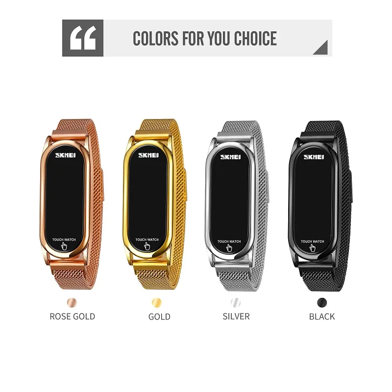 SKMEI นาฬิกาข้อมือสำหรับผู้หญิง, Jam Tangan Digital แฟชั่นสุดหรูสำหรับกันน้ำสำหรับผู้หญิงหน้าจอสัมผัส LED