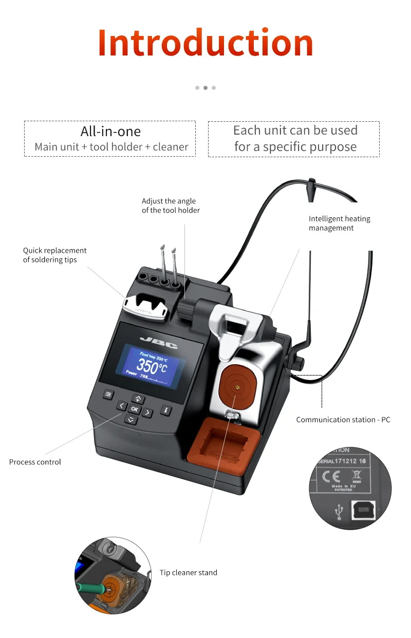 Original JBC CP-2HQF Precision Rework Soldering Station With AM120 Adjustable Micro Tweezers and C120 Series Soldering Iron Tips