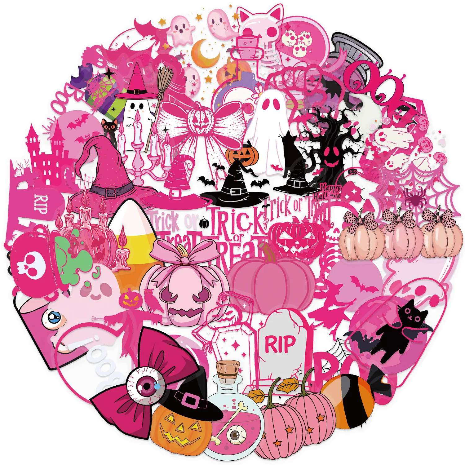 

10/50PCS Cartoon Pink Christmas Sticker Cute Ghost Doodle Transparent Waterproof Sticker Decal Children's Toy Gift for Bike
