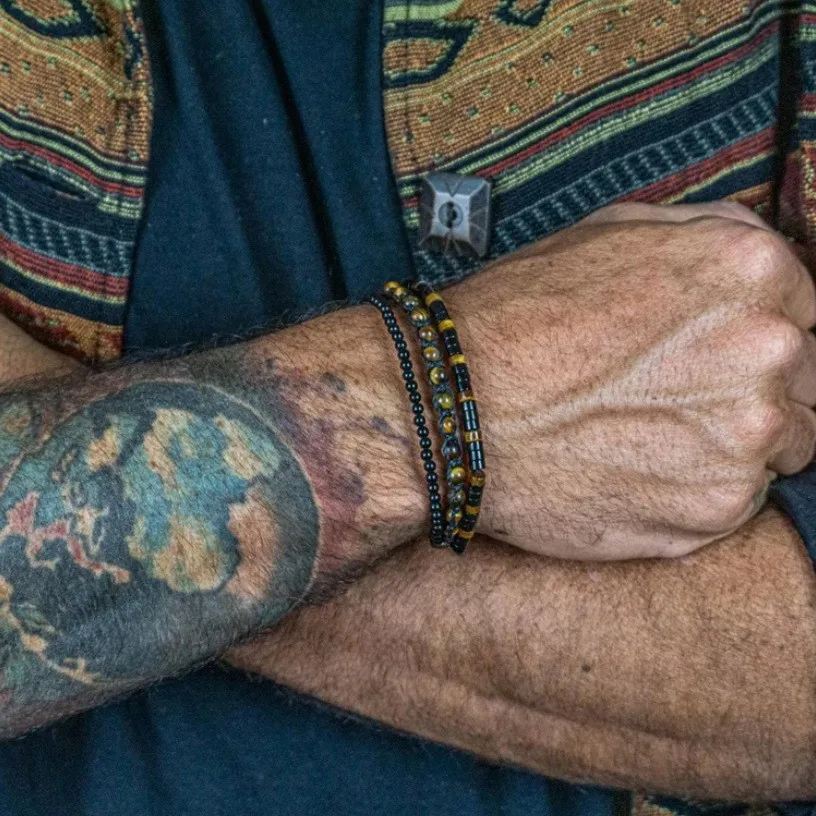 1PC Vintage Male Tribal Coconut Shell Wooden Beaded Bracelet for Men Lava Stone Bracelet Man Jewelry Gift for Him - Image 2