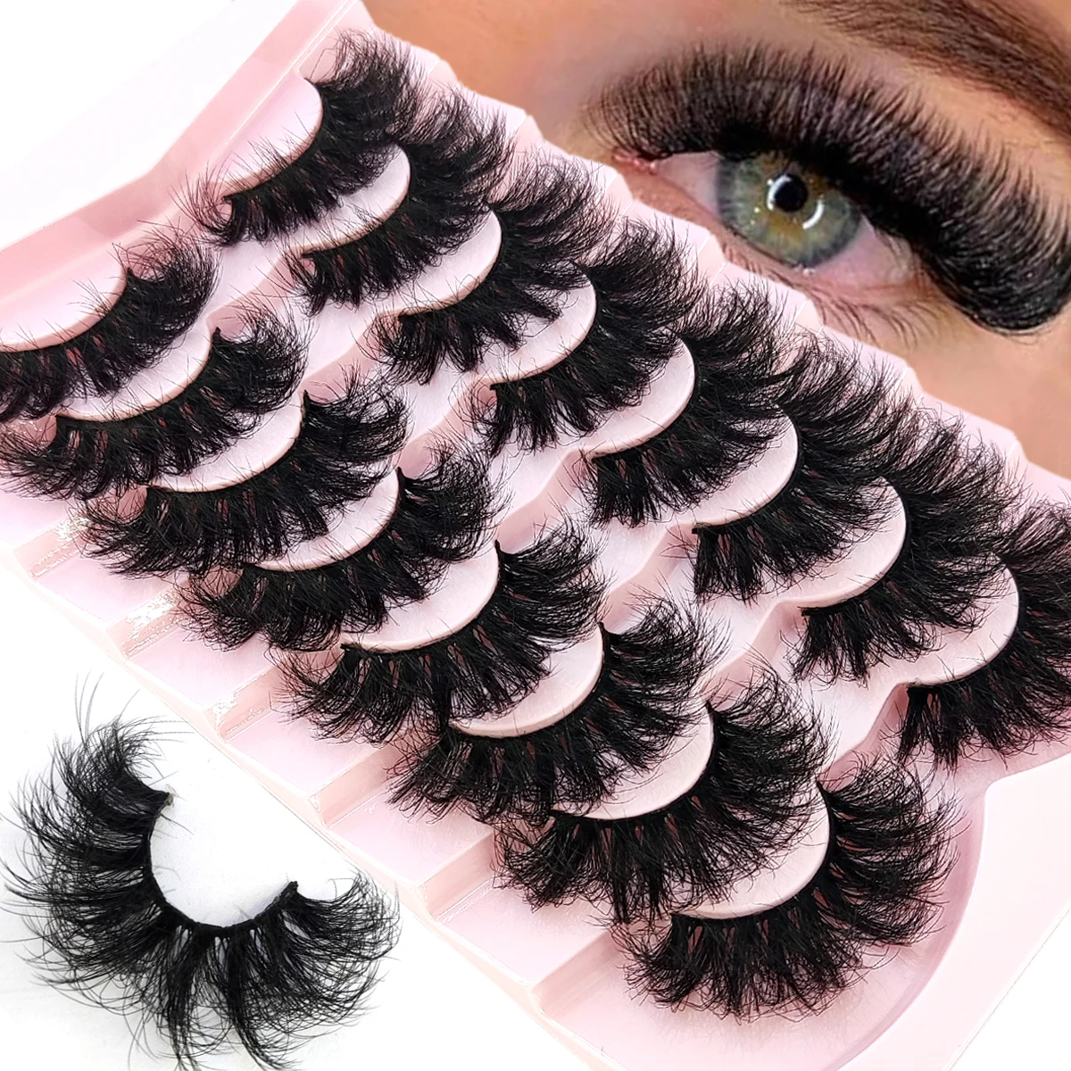 HBZGTLAD 5/8 Paar natürliche russische gestreifte Nerzwimpern 3D-falsche Wimpern Volumen gewellte falsche Wimpern Wimpernverlängerung Make-up – Detail 12
