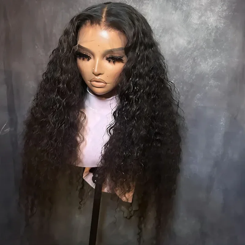 부드러운 내추럴 블랙 프리플러크 레이스 프론트 가발 여성용, 긴 180 밀도, 꼬인 곱슬, 아기 머리, 글루리스 좋은 질감, 26 인치