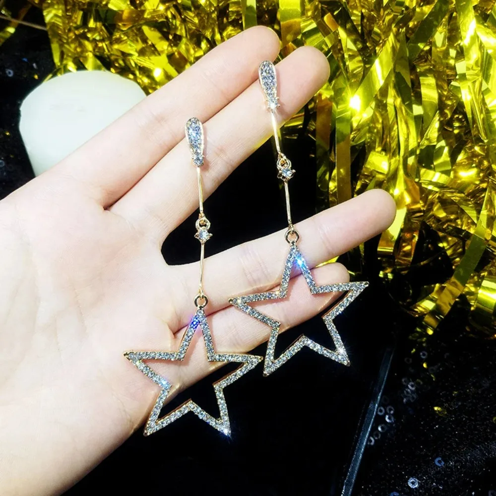 Sumeng 2024 neue Kristall Strass hohle fünfzackige Stern hängen Tropfen Ohrringe für Frauen Modeschmuck Geschenke