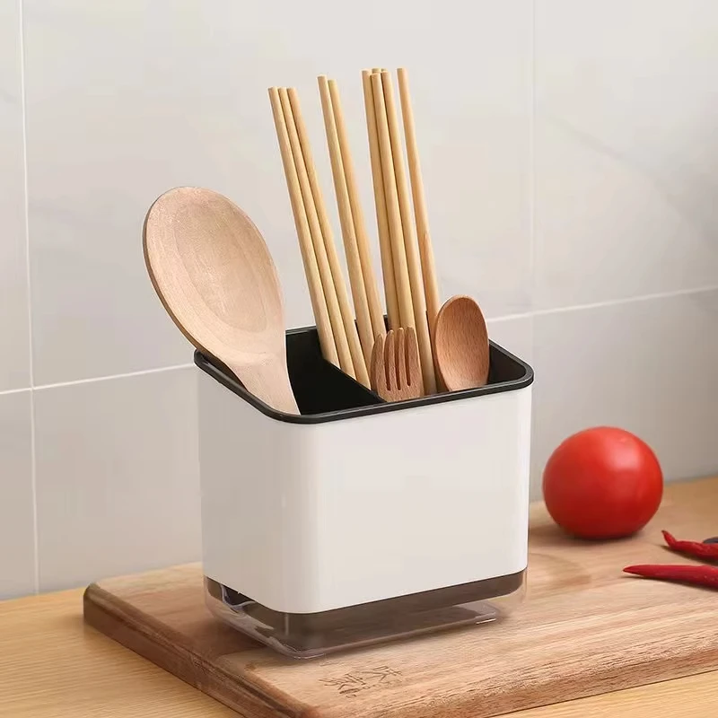 PP Material Chopstick Holder Drainage Design 3 Grids Storage Large Capacity Detachable Multi-Functional Kitchen Storage Box