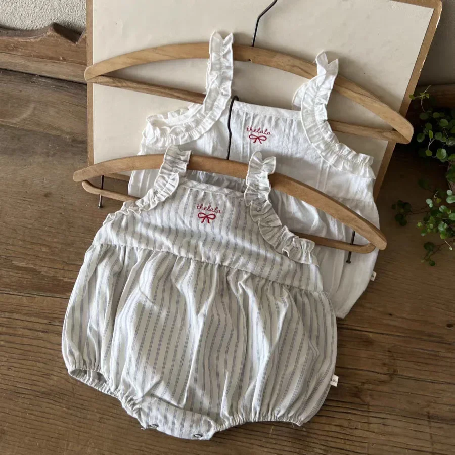 Korean Version Ins Lace Shoulder Strap Jumpsuit Sleeveless Fart Jacket Bow for Women's Treasure Summer Climbing Outfit Thin Baby