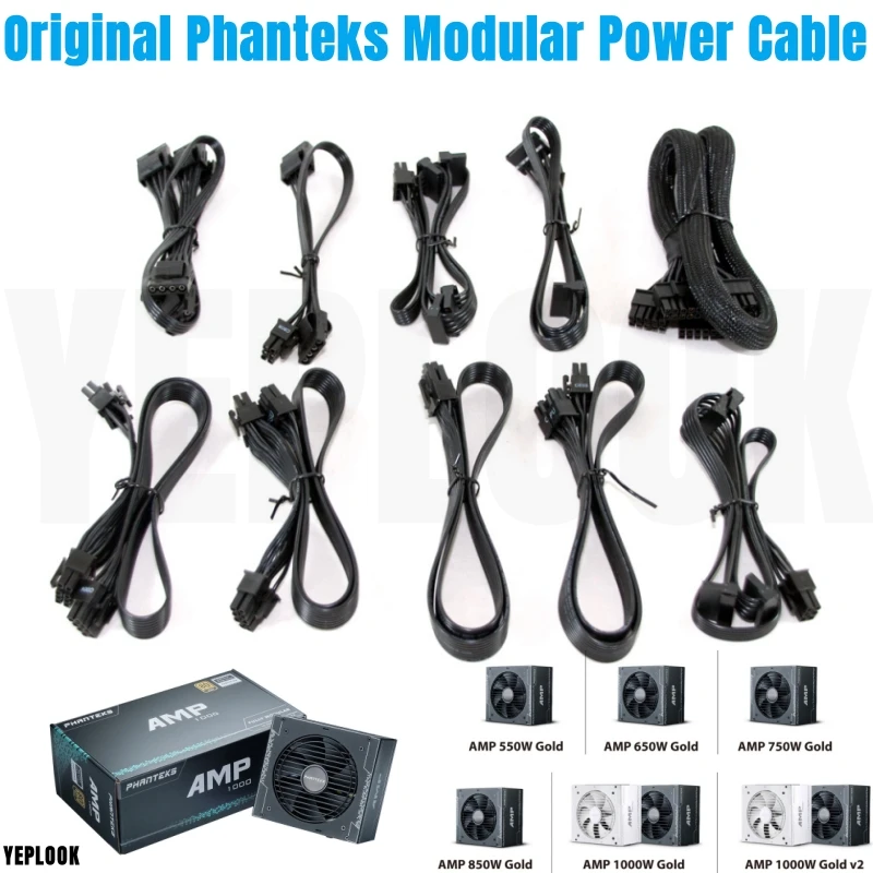 

Modular Cable for Phanteks AMP 550W 650W 750W 850W 1000W Power, GPU PCIe 8Pin 6+2Pin, CPU 4+4Pin, SATA Molex IDE, ATX 24Pin Net