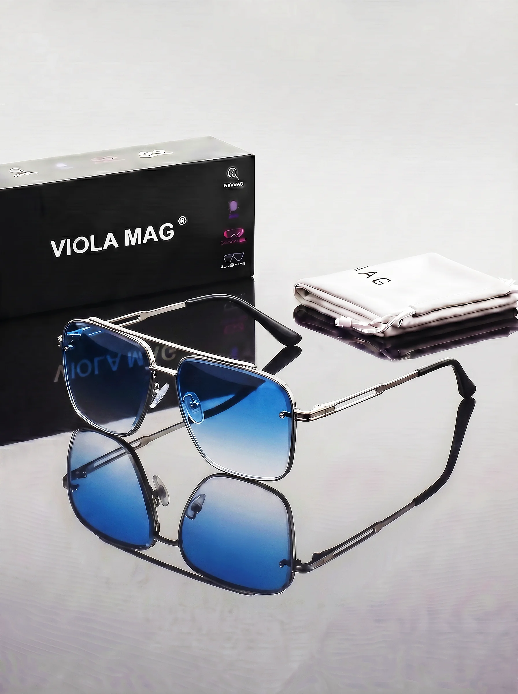 Gafas de Sol Aviador de Doble Puente Retro de Lujo VIOLA MAG, Gafas de Piloto Premium, Lentes Cuadradas de Diseñador de Moda con Protección