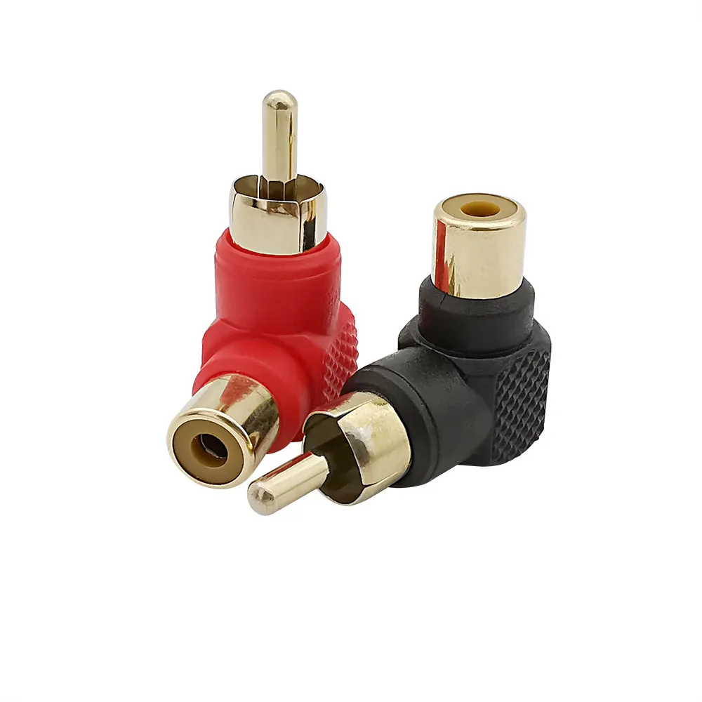 10Pcs/lot 90 Degree RCA Male to Female Audio Adapter RCA Plug Jack Right Angle Elbow Connector Red Black