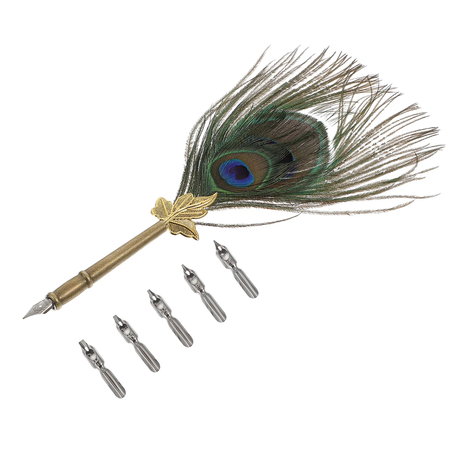 

1Set Quill Pen Five Nibs Lightweight Portable Calligraphy Writing Practice Stationery Quill Pen Birthday Gift Business Gift