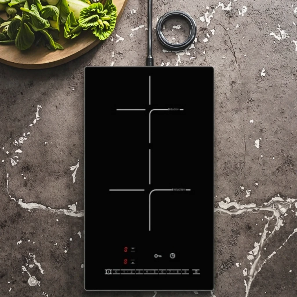 طباخ التعريفي المحمول برأس مزدوج للمنزل الذكي، موقد كهربائي منزلي مدمج يعمل باللمس لمصدر طاقة المطبخ