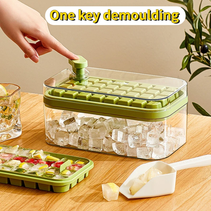 32/64 Grid New One-button Press Type Ice Mold Box Plastics Ice Cube Maker Ice Tray Mold with Storage Box  Kitchen Accessories