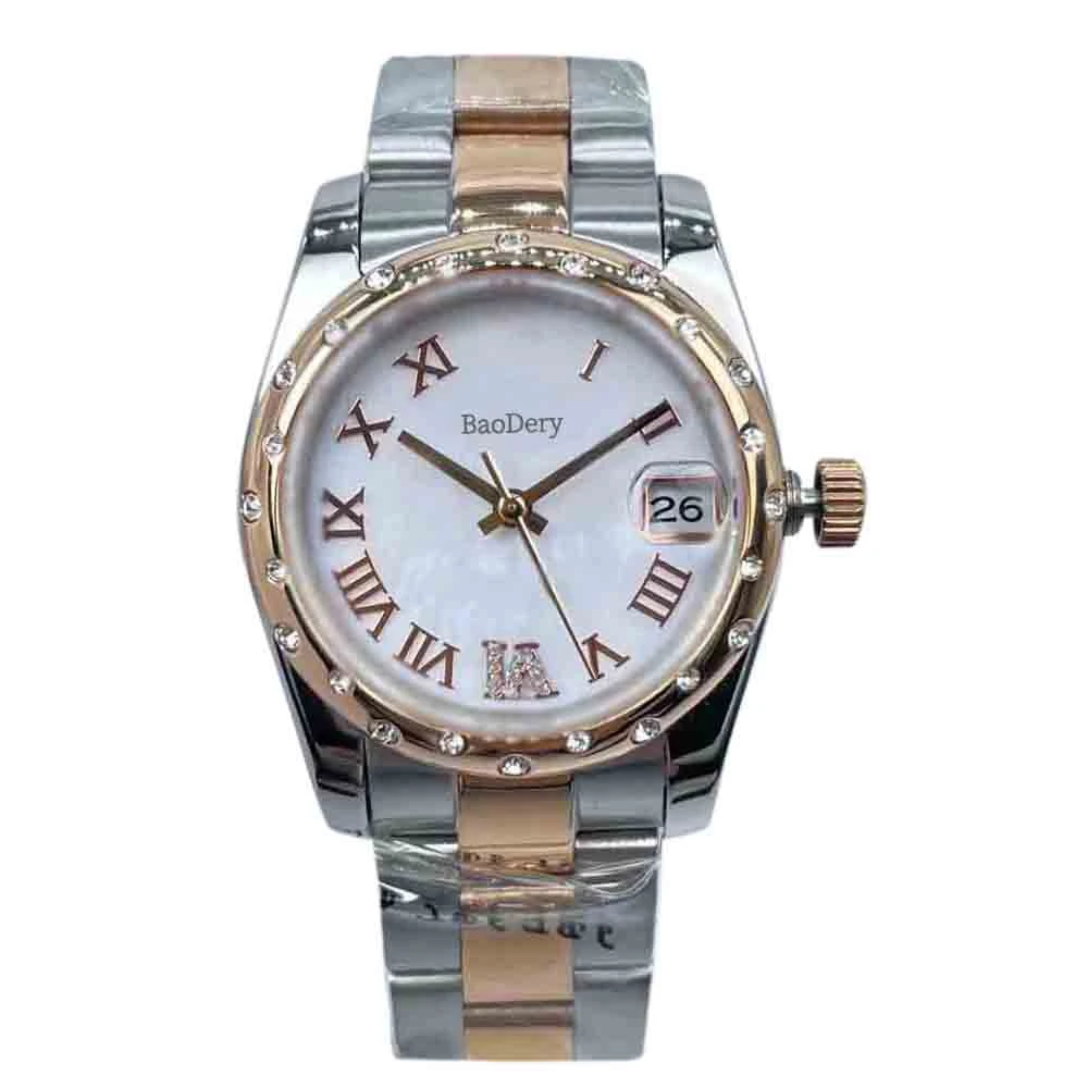 Montre élégante avec chiffres romains 3D pour femme, lunette dorée, 31mm, meilleur cadeau pour femme