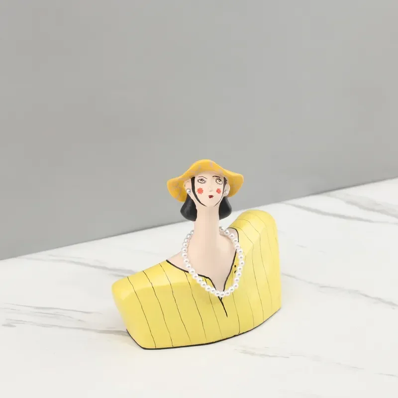 Modern Light Luxury French Elegant Yellow Pearl Lady Ornament for Living Room Study Entrance Office Home Decoration