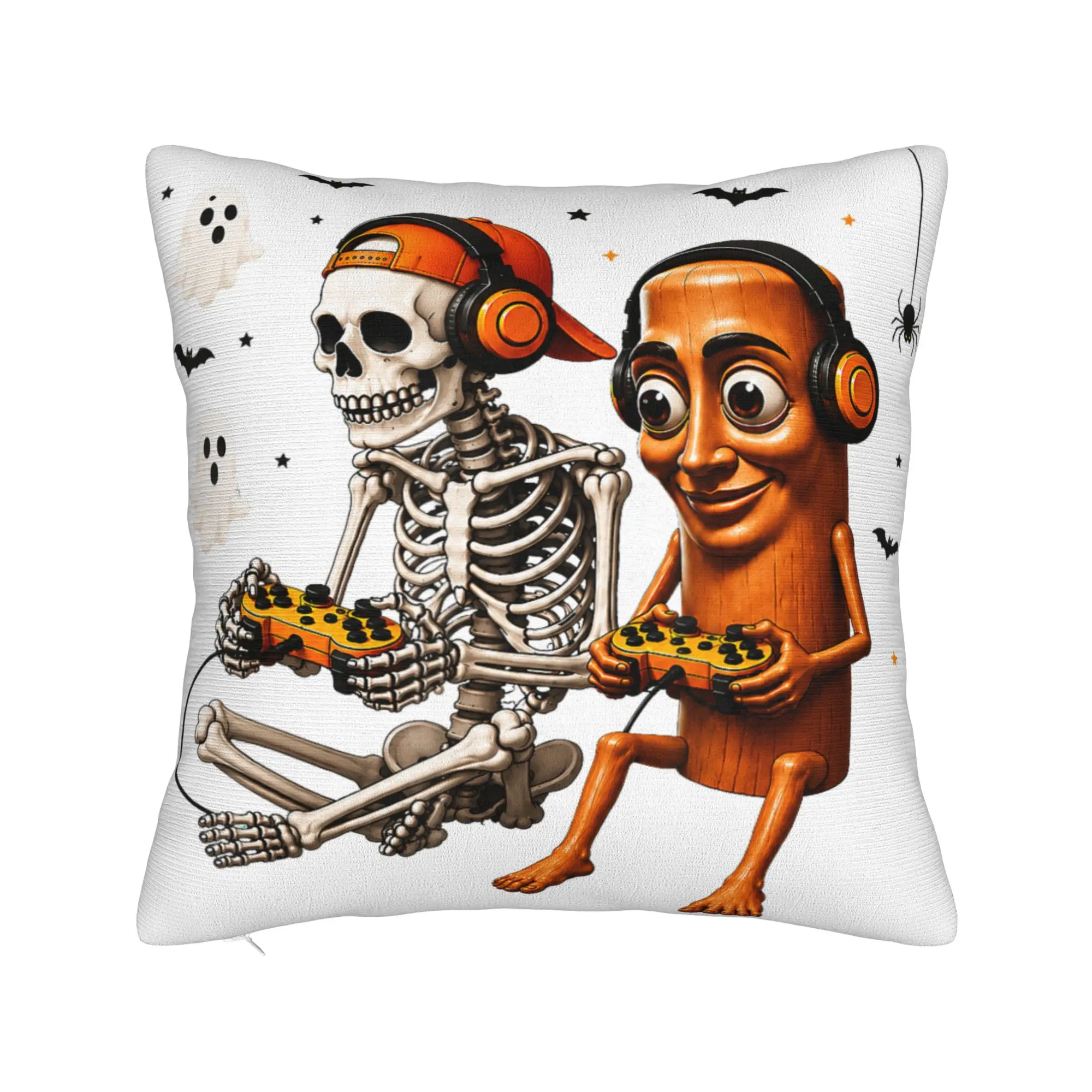 Halloween Tung Tung Sahur Skeleton Gamer Video Gaming Pillow Case  Soft Pillow Cover Pillowcases For Sofa Couch Bed Living Room