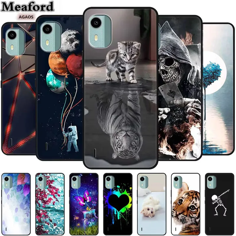 Para Nokia C12 Pro Funda Original de silicona suave TPU Funda trasera de teléfono para Nokia C12 Plus NokiaC12 gatos de dibujos animados PGEM110 Funda