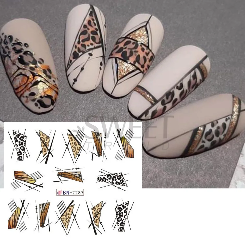 12pcs Animal Print Nail Art Design Wild Heart Love Leopard Snake Skin Slider Geometry Nail Stickers Water Manciure Tattoo SABN