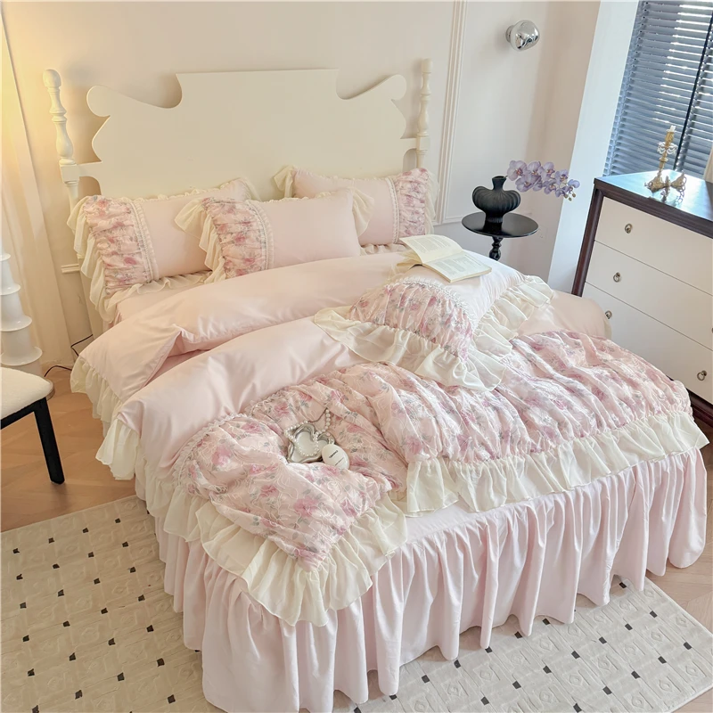 parure-de-lit-3-4-pieces-style-princesse-imprime-floral-rose-dentelle-a-volants-coton-bouilli-taille-queen-pour-chambre