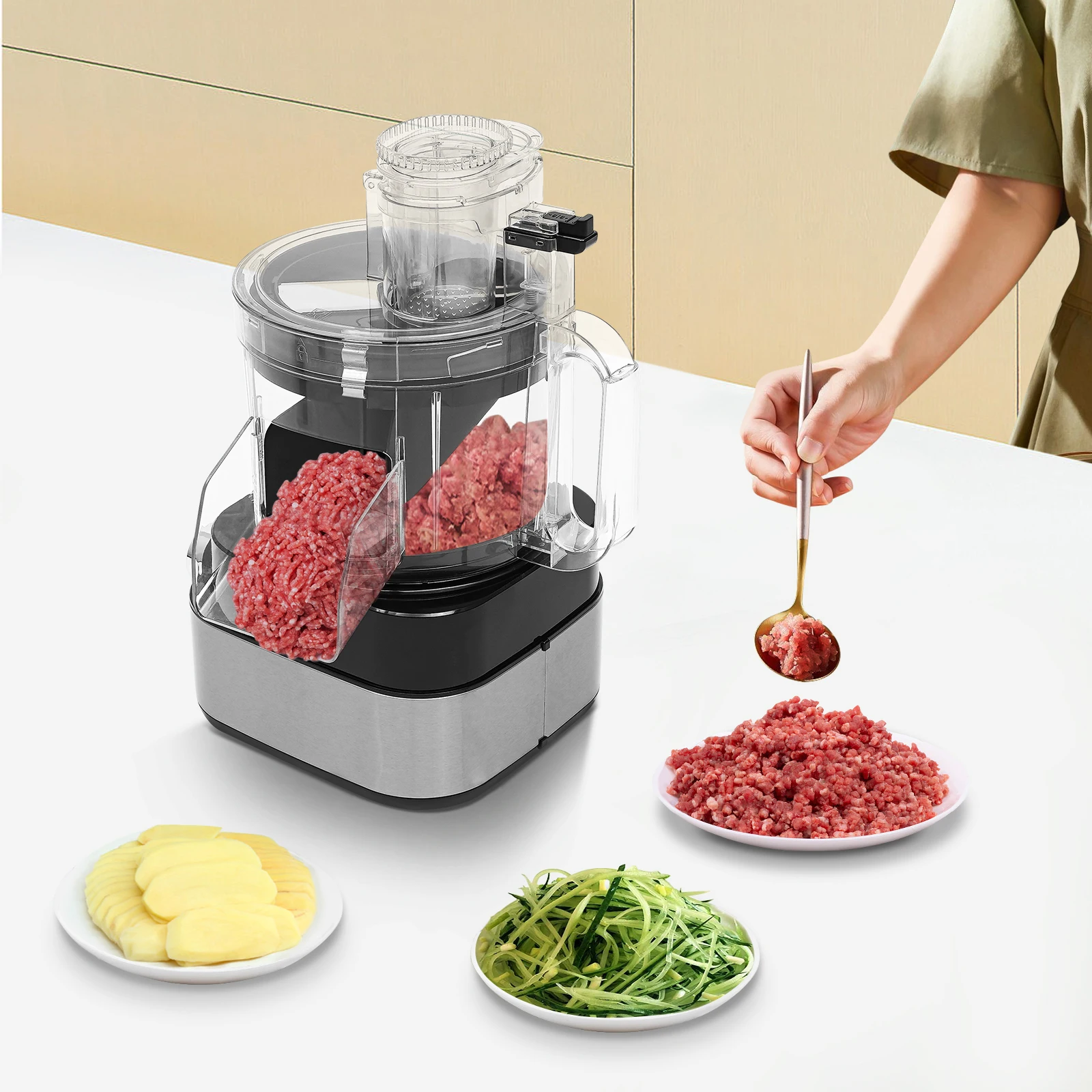 Cortador de verduras eléctrico comercial 5 en 1, 600W, 900r/min, procesador de alimentos y verduras, acero inoxidable 420