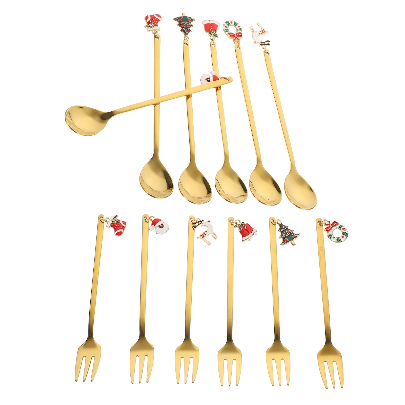 

1Set Christmas Style Scoop Stainless Steel Forks Spoons Set Home Party Use Safe Healthy Integrated Molding Tableware Set