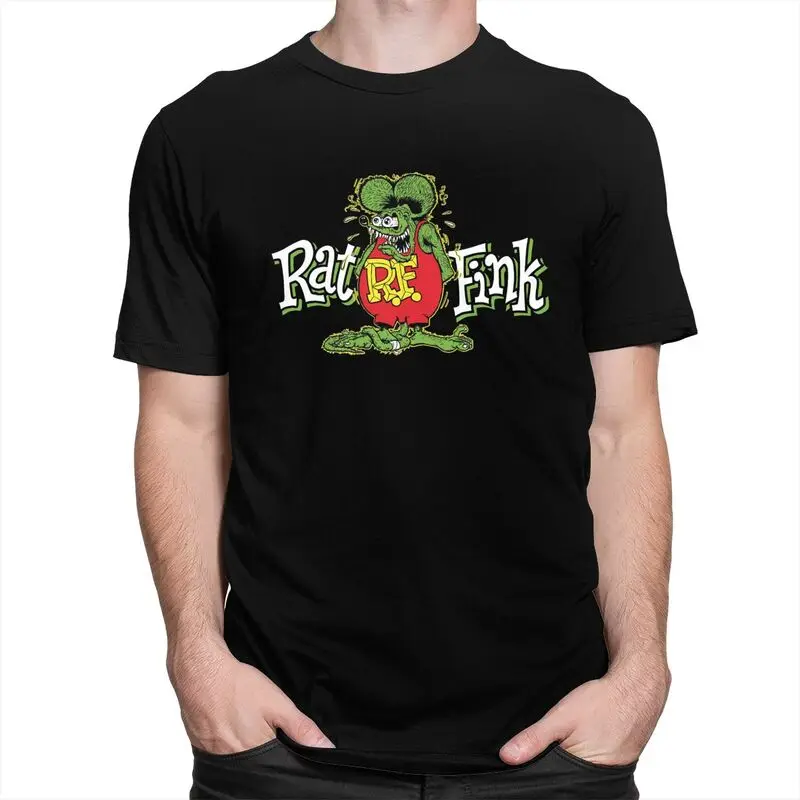 Custom Anime Cartoon Rat Fink T Shirts for Men Pure Cotton Tees Tshirts Short Sleeve Casual T-shirt