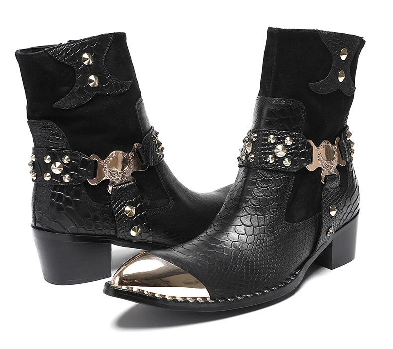 Designer Stil Männer Stiefeletten Gemischte Farbe Echtes Kuh Leder High Heels Mann Chelsea Schuhe Niet hochhackigen Modell Luxus stiefel – Detail 11