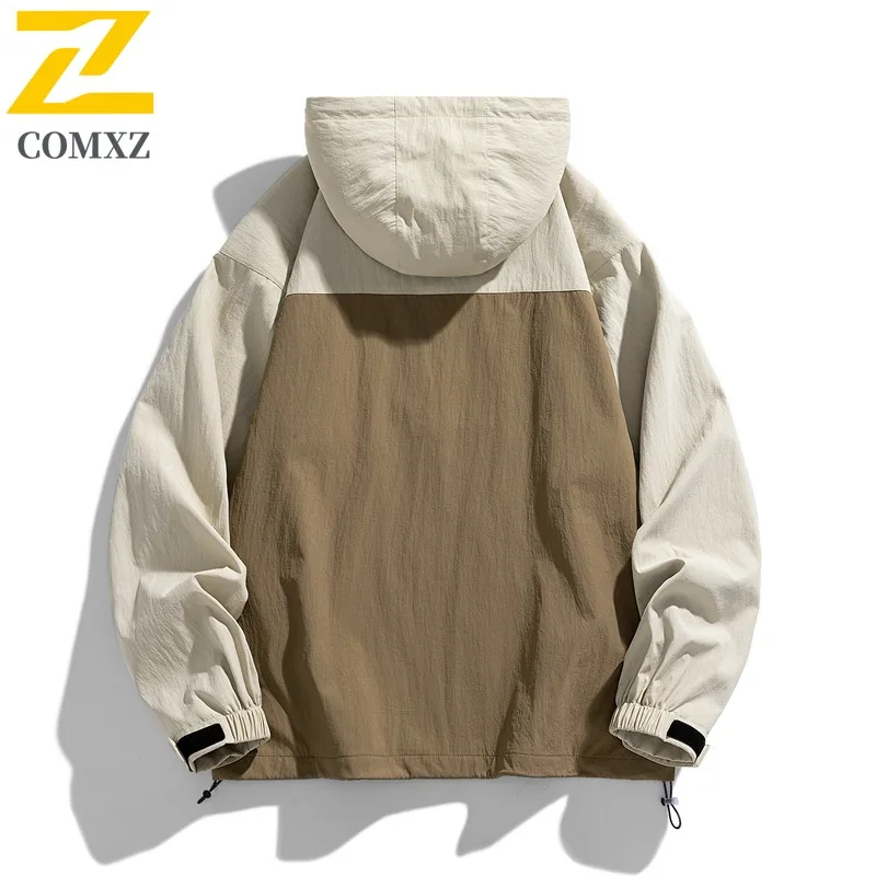 COMXZ Luxury Jacket 2025 New Casual Splicing Mountain Climbing Windproof Coat Classic Hooded Lightweight Spring Autumn New Wear