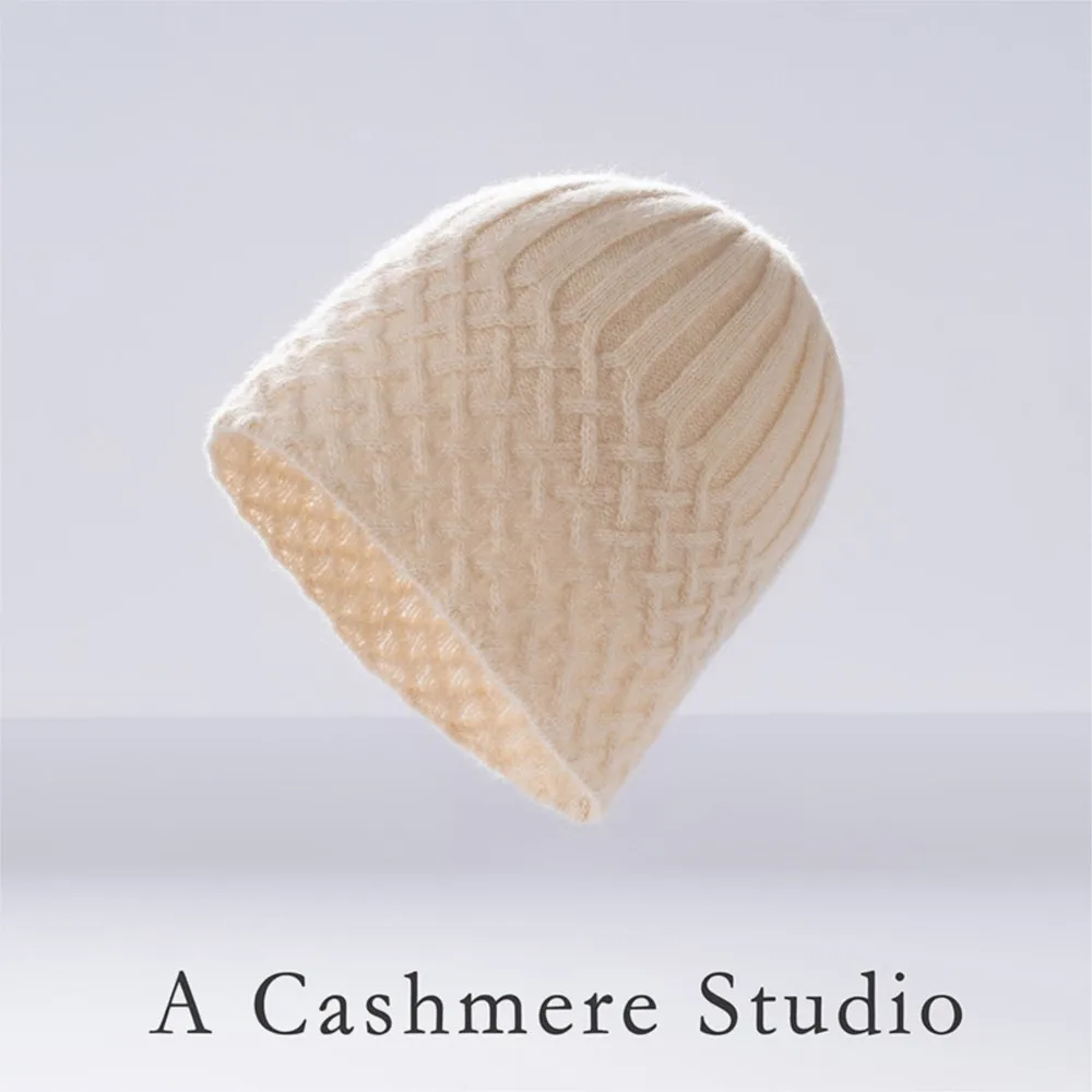 100% Cashmere Half Cable Knit Beanie Ladies Solid Color Soft Cozy Warm Winter Daily HeadwearComfortable Elastic Casual