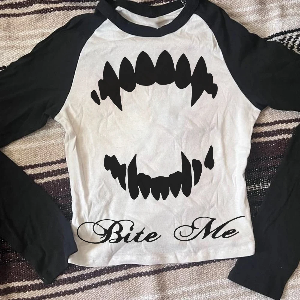 Y2k long sleeved subculture primitive pattern print fashion hip-hop long sleeved T-shirt trendy rock gothic punk streetwear