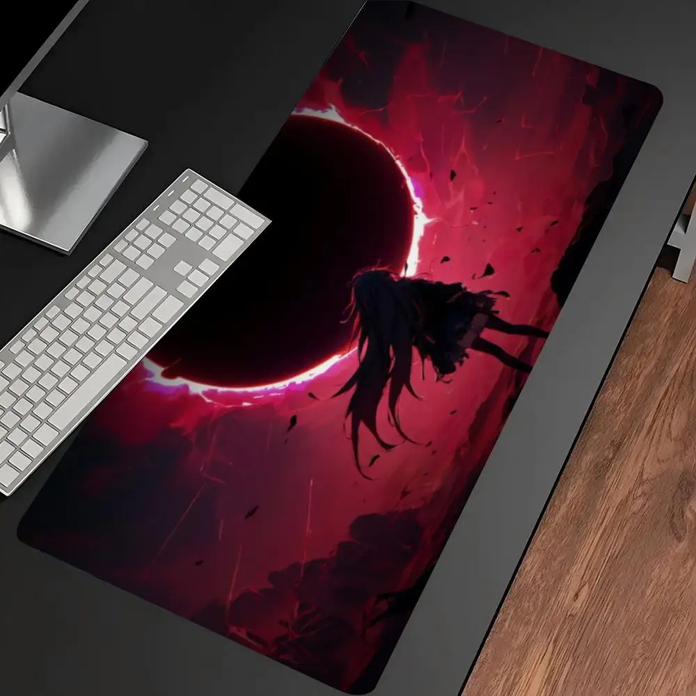 Anime Demon Girl Purple Moon Scythe Large Gaming Mouse Pad XXL Desk Mat Non-Slip Stitched Edge Anime Fan Desktop Decor Gift